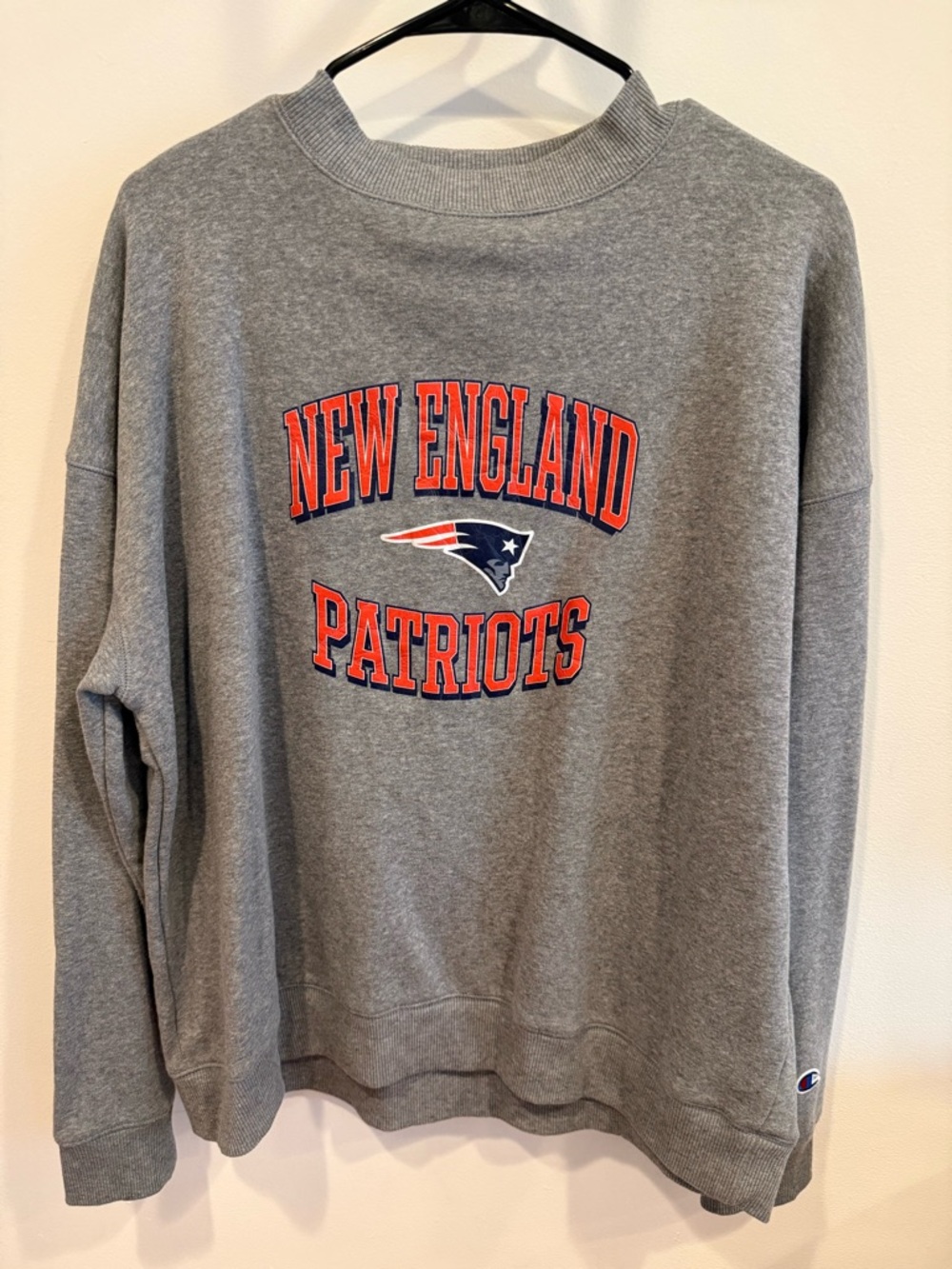 Champion Gray New England Patriots Sweatshirt with Red & Navy Graphics